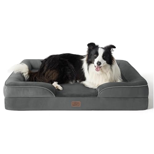 Bedsure Orthopedic Dog Beds Large Sized Dog - Washable Large Dog Cat Bed Waterproof, Comfort Dogs Couch Sofa with Washable Removable Cover, Pet Bed with Nonskid Bottom, Dark Grey, 35"