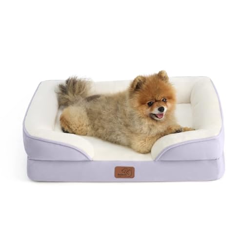 Bedsure Orthopedic Dog Beds for Small Dogs - Washable Small Dog Cat Bed Waterproof, Comfort Pet Couch Sofa with Washable Removable Cover, Pets Bed with Nonskid Bottom, Lavender, 24"