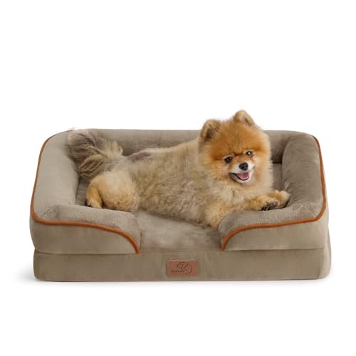 Bedsure Orthopedic Dog Beds for Small Dogs - Washable Small Dog Cat Bed Waterproof, Comfort Pet Couch Sofa with Washable Removable Cover, Pets Bed with Nonskid Bottom, Hazel, 24"