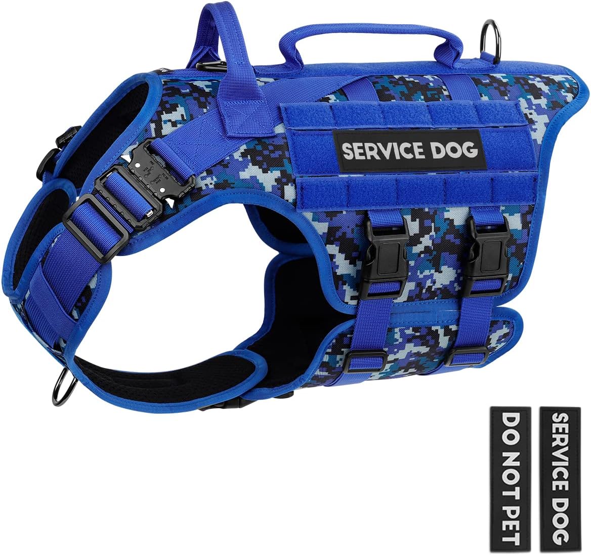 PETNANNY Tactical Dog Harness - No-Pull Service Vest for Large Breeds, with Hook & Loop Patch Panel & MOLLE System | Padded Handle for Walking, Hiking & Training (Navy Blue,L)
