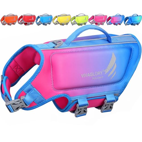 VIVAGLORY Lightweight Dog Life Jacket, Pet Life Preserver Life Vest Skin-Friendly Neoprene for Medium Dogs with D-Ring and Quick Release Buckle, Pink Blue