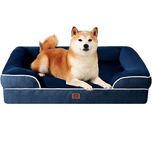 EHEYCIGA Orthopedic Dog Beds for Large Dogs, Waterproof Memory Foam Large Dog Bed with Sides, Non-Slip Bottom and Egg-Crate Foam Pet Couch Bed with Washable Removable Cover, Navy