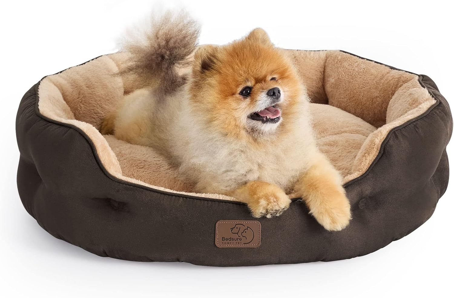 Bedsure Round Small Dog Bed (Brown)