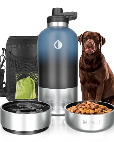 Dog Water Bottle, Insulated Dog Travel Water Bottle, Stainless Steel Pet Water Bottle Dispenser Portable Food and Water Bowl for Dogs with Carrying Case for Walking Dog Canteen Travel Kit