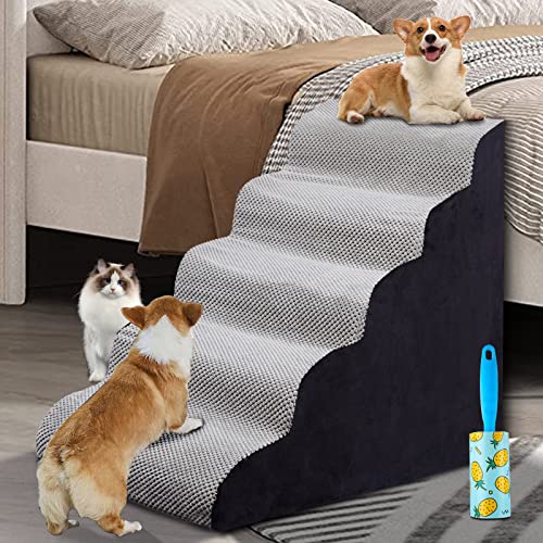 Foam 5 Step Dogs Stairs & Steps Ramps for High Beds 25-30inches, LitaiL 25inch High Pet Stairs/Steps for High Beds, High Density Dog Ramps/Ladders Best for Older Dogs/Cats