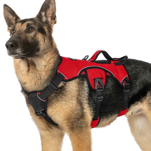 rabbitgoo Escape Proof Dog Harness, Soft Padded Full Body Pet Harness, Reflective Adjustable No Pull Vest with Lift Handle and Leash Clip for Large Dogs Walking Hiking Training, XL, Red