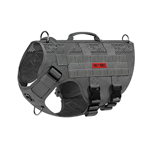 OneTigris Tactical Dog Harness for Medium Dogs No Pull Breathable Military Dog Molle Vests with Handles, Service Dogs Vest Harness for Walking Hiking Training