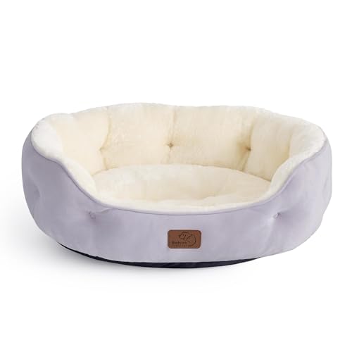 Bedsure Dog Beds for Small Dogs - Round Cat Beds for Indoor Cats, Washable Pet Bed for Puppy and Kitten with Slip-Resistant Bottom, 25 Inches, Misty Lilac