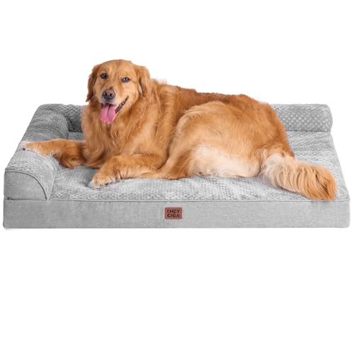 EHEYCIGA Memory Foam Dog Bed XLarge Sized Dogs, Extra Large Dog Bed Orthopedic with Washable Removable Cover, Waterproof XL Pet Bed Couch, 44x33x6 Inches, Grey