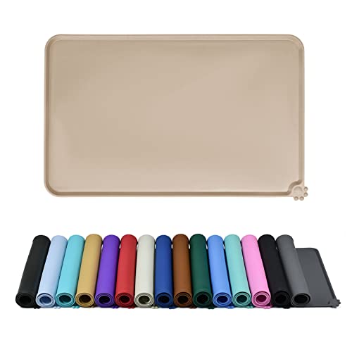 Waterproof Pet Feeding Mat with High Raised Edges, Heavier and Thicker Placemats for Cat Dog Water Bowl with BPA Free, Dogs Cats Food Mats for Messy Drinkers to Prevent Spill and Protect Floors