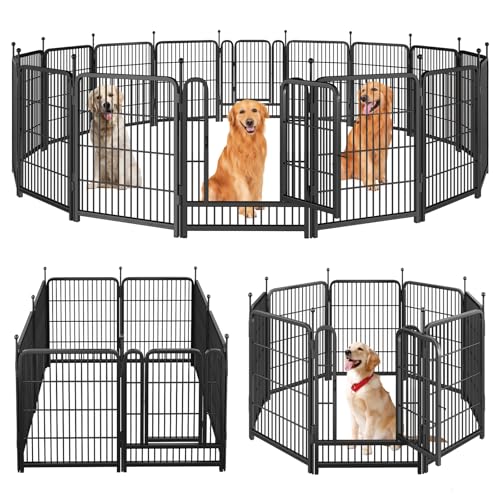 Dog Playpen,Portable Outdoor Dog Fence, Dog Playpen for Large/Medium/Small Dogs, Dog Fences for The Yard,with Doors Foldable Metal (40 inch, 16 Panels)