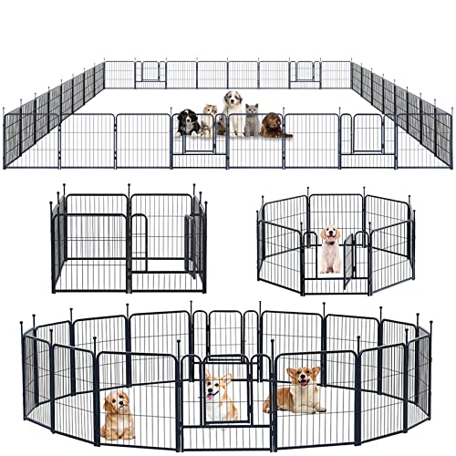 Dog Playpen,Portable Outdoor Dog Fence, Dog Playpen for Large/Medium/Small Dogs, Dog Fences for The Yard,with Doors Foldable Metal (24 inch, 32 Panels)