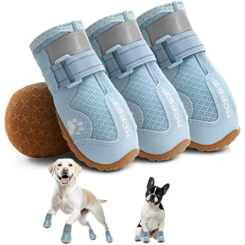 Hcpet Dog Shoes, Dog Boots for Small Dogs, Breathable Medium Dog Booties Paw Protector for Summer Hot Pavement, Winter Snowy Day, Outdoor Walking, Indoor Hardfloors Anti Slip Sole Blue Size 4