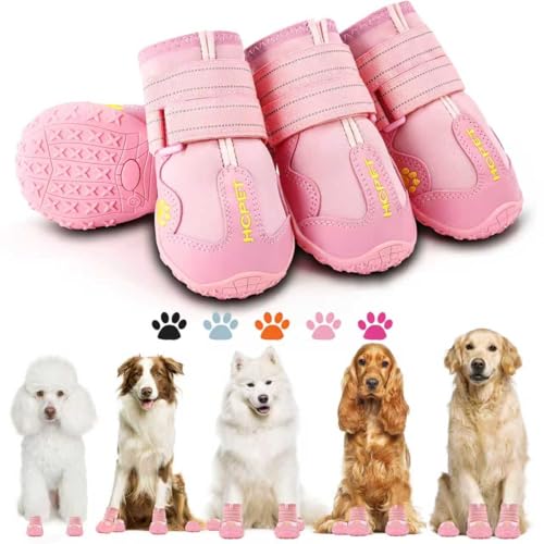 Hcpet Dog Shoes, Dog Boots for Large Dogs, Breathable Dog Booties Paw Protector for Summer Hot Pavement, Winter Snowy Day, Outdoor Walking, Indoor Hardfloors Anti Slip Sole Pink Size 6
