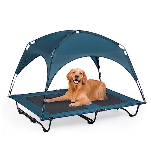 CANINE CANYON 47 Inch XLarge Elevated Cooling Dog Cot with Removable Canopy, Raised Pet Cot for Indoor & Outdoor Use, Washable Breathable Mesh Dog Bed for Large Dogs
