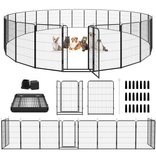 Dog Playpen Outdoor Extra Wide 24 Piece Panels Heavy Duty Dog Fence 47" Height Anti-Rust with Doors Portable for RV Camping Yard, Total 63FT, 316 Sq.ft, Snowy Black