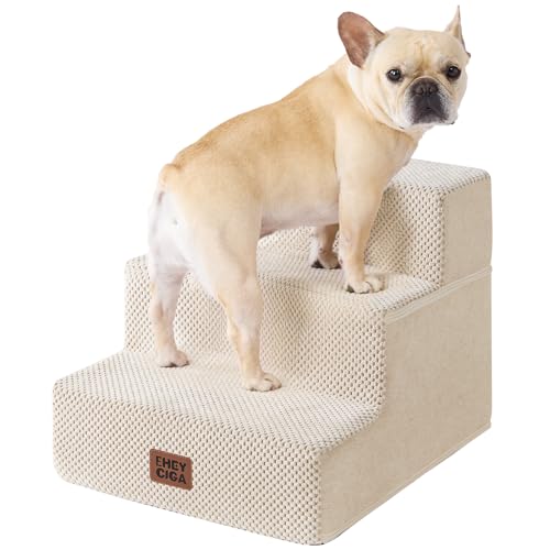 EHEYCIGA Dog Stairs for Small Dogs 13.5" H, 3-Step Dog Steps for Couch Sofa and Chair, Pet Steps for Medium Cats, Non-Slip Balanced Pet Ramp Indoor, Beige
