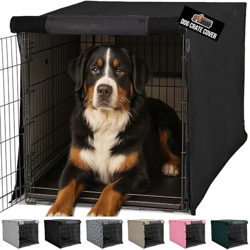 GORILLA GRIP Dog Crate Covers Compatible with Amazon Basics Dog Crates, All Sides Open, Privacy Cover Fits 48" Wire Kennel, Breathable Mesh Windows, Light Reducing Puppy Training Cage Topper, Black