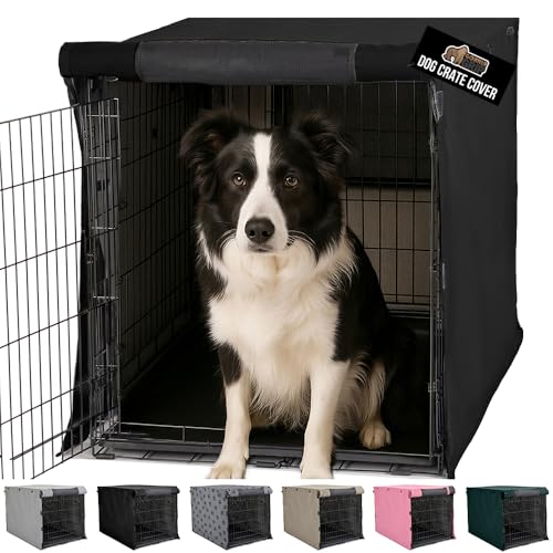 GORILLA GRIP Dog Crate Covers Compatible with Amazon Basics Dog Crates, All Sides Open, Privacy Cover Fits 36" Wire Kennel, Breathable Mesh Windows, Light Reducing Puppy Training Cage Topper, Black
