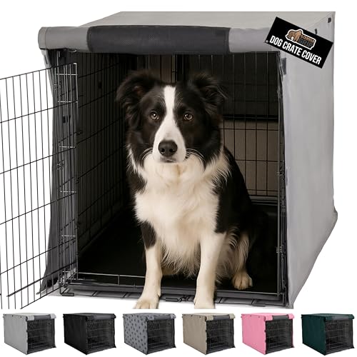 GORILLA GRIP Dog Crate Covers Compatible with Amazon Basics Dog Crates, All Sides Open, Privacy Cover Fits 36" Wire Kennel, Breathable Mesh Windows, Light Reducing Puppy Training Cage Topper, Gray