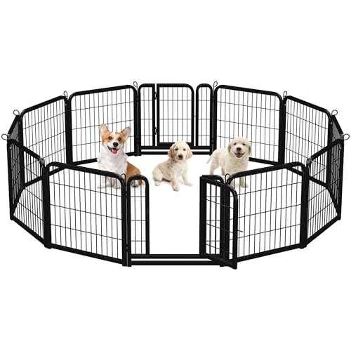 Yaheetech Dog Playpen Outdoor 24 inch 12 Panels Indoor Dog Fence Metal Dog Pen Heavy Duty Pet Puppy Exercise Pen for RV Camping Garden Yard