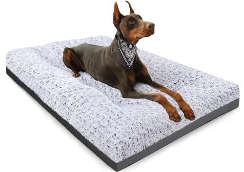 POCBLUE Deluxe Washable XL Dog Bed Dog Crate Mat 41 inch Comfy Fluffy Kennel Pad Anti-Slip for Dogs Up to 90 lbs, 41" x 27", Grey