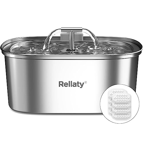 Cat Water Fountain Stainless Steel: 108oz/3.2L Pet Drinking Foundatin for Cats Indoor Automatic Dog Water Dispenser Bowl - Cat Feeding & Watering Supplies with 8 Replacement Filters
