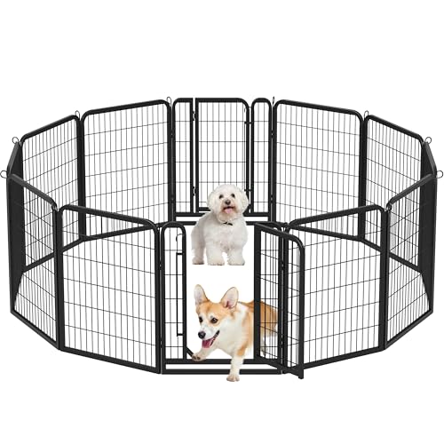 Yaheetech Dog Playpen Outdoor, 32 inch 12 Panels Dog Pen Indoor Heavy Duty Puppy Exercise Pen Metal Pet Fence for RV Camping/Yard/Garden