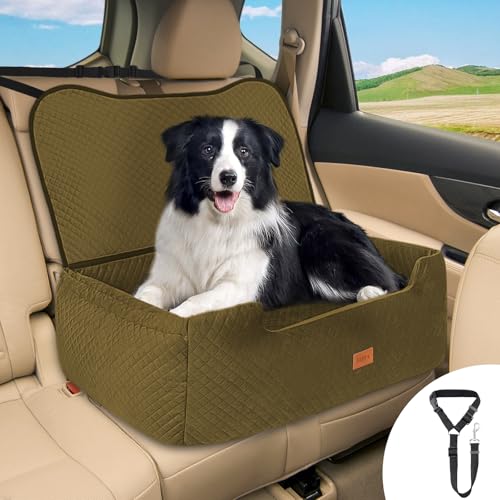 ELEGX Extra Large Dog Car Seat for Up to 65 lbs or 2 medium Dogs,Soft Short Plush Fabric,Can Convert into Cushion,Detachable Portable Beds for Pets,Dog Booster Seat,Non-Slip Base for Travel Safety