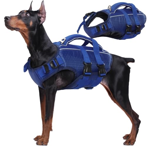 Kuoser Dog Life Jacket High Flotation, Reflective Dogs Life Vest for Swimming Boating, Adjustable Small Medium Large Dog lifejacket, Lightweight Dogs Life Preserver Rescue Handle Spring Summer Pool