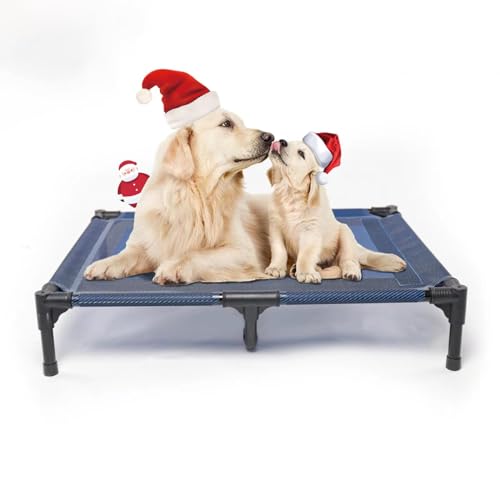 suddus Elevated Dog Bed for Medium Dogs, Dual Support Cooling Cot with Teslin Mesh, Portable Waterproof Pet Bed for Indoor/Outdoor Use, Large, 36x30x7 Inch, Blue