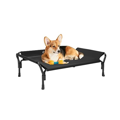 Veehoo Cooling Elevated Dog Bed, Raised Pet Cot with Guardrail & Slope Headrest, Durable Breathable Teslin Mesh, Non-Slip Feet, Washable Dog Couch Bed for Indoor & Outdoor, Medium 39.5" x 28", Black