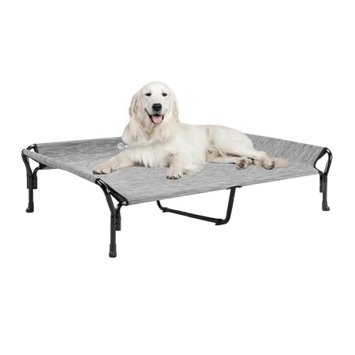 Veehoo Cooling Elevated Dog Bed, XL Raised Pet Cot with Guardrail & Slope Headrest, Durable Breathable Teslin Mesh, Non-Slip Feet, Washable Dog Couch Bed for Indoor & Outdoor, X Large, Black Silver