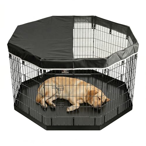PJYuCien Dog Playpen - 8 Panels 36H Metal Foldable Dog Exercise Pen, Pet Fence Puppy Crate Kennel Indoor Outdoor with Top Cover & Bottom Pad for Medium Large Pets