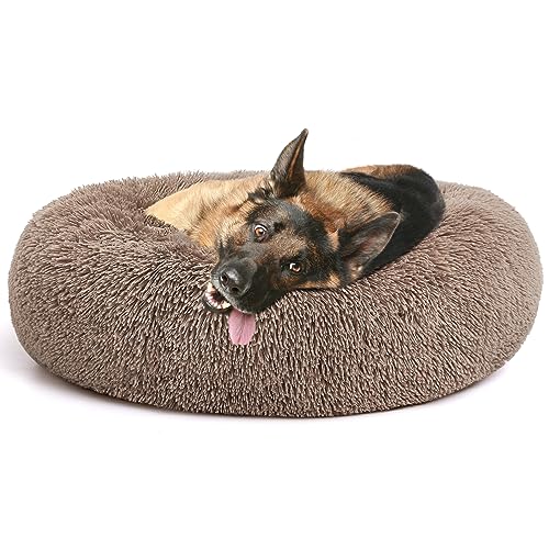 MIXJOY Orthopedic Dog Bed Comfortable Donut Cuddler Round Dog Bed Ultra Soft Washable Dog and Cat Cushion Bed (20''/23''/30''/36'') (36''x36'', Brown)