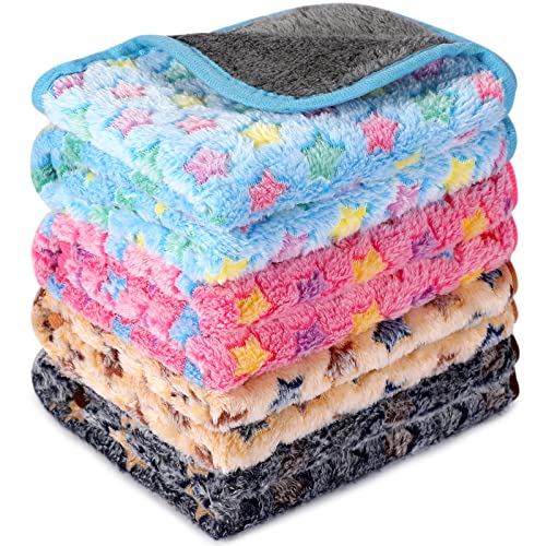 Reginary 4 Pcs Waterproof Guinea Pig Blankets Washable Small Animal Fleece Bedding Absorbent Guinea Pig Cage Liners Reusable Pet Pee Pad Sleep Mat for Hamster Ferret(Star Pattern,24 x 47 Inch)