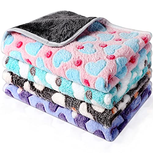 4 Pcs Waterproof Guinea Pig Blankets Washable Small Animal Fleece Bedding Absorbent Guinea Pig Cage Liners Reusable Pet Pee Pad Sleep Mat Pad Cover for Hamster Ferret (Heart Pattern,24 x 47 Inch)