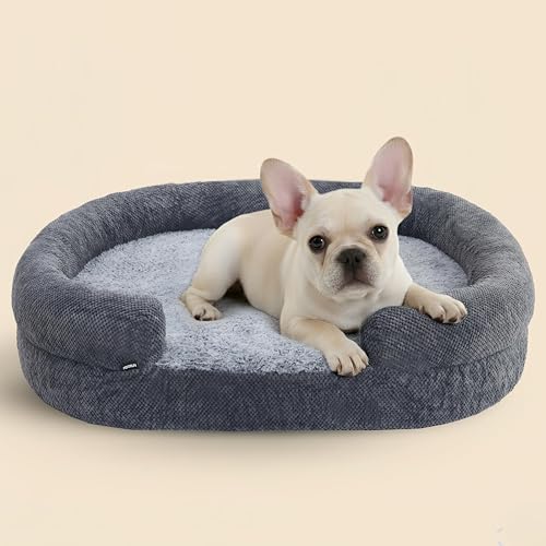 Donut Dog Bed for Small Dogs, 28" Orthopedic Pet Sofa with Egg Crate Foam, Washable Cover & Non-Slip Bottom, Cozy Cat Couch with Bolstered Sides, Grey (28")