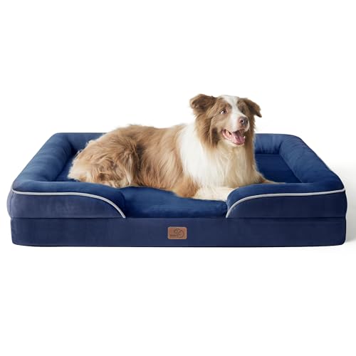 Bedsure L Plus Orthopedic Dog Bed for Large Dogs - Washable Dog Cat Bed Waterproof, L Plus Big Comfort Dogs Couch Sofa with Washable Removable Cover, Pet Bed with Nonskid Bottom, Blue Navy, 38"