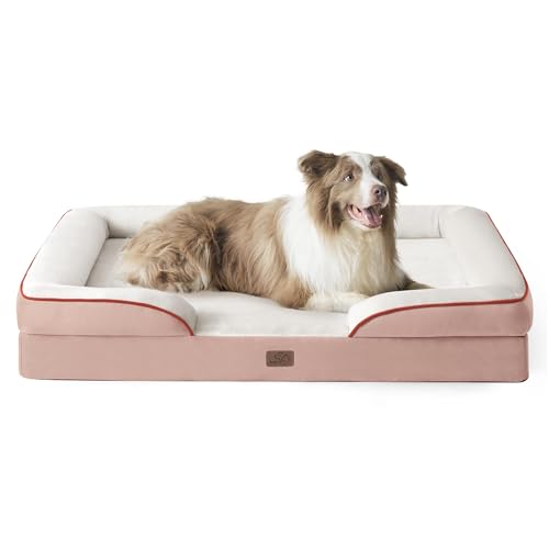 Bedsure L Plus Orthopedic Dog Bed for Large Dogs - Washable Dog Cat Bed Waterproof, L Plus Big Comfort Dogs Couch Sofa with Washable Removable Cover, Pet Bed with Nonskid Bottom, Pink, 38"