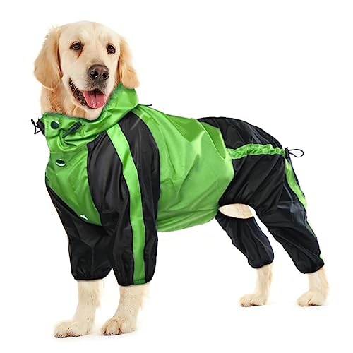 Dog Raincoat, Waterproof Dog Rain Coats for Large Dogs, Lightweight Rain Jacket, Adjustable 4 Legs Pet Poncho with Hood, Snow-Proof Dog Vest Rainwear, Rain Clothes Apparel with Leash Hole