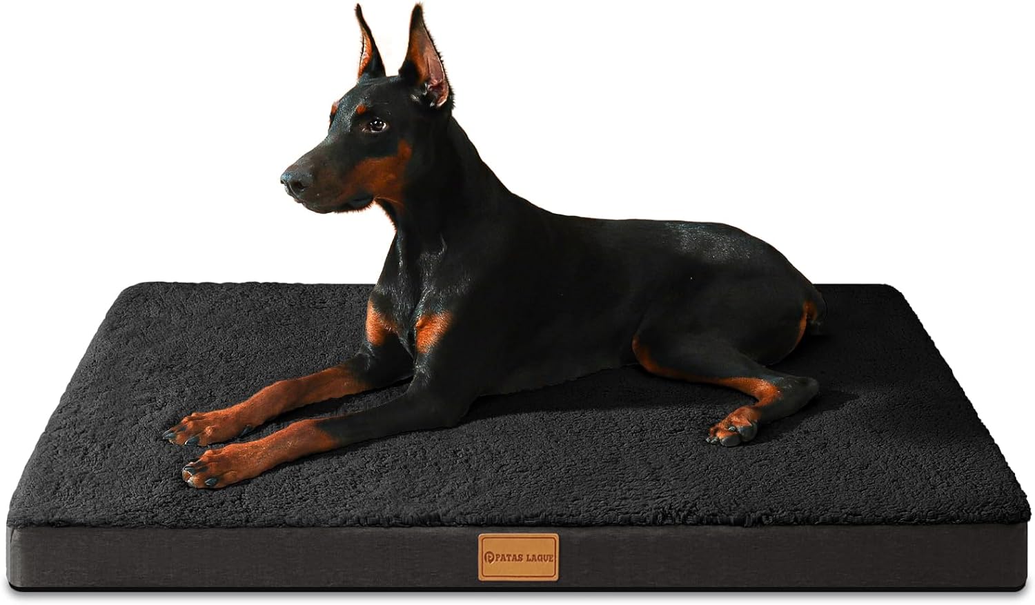 Patas Lague Orthopedic XL Dog Bed Large Sized Dog 48''X30'', Soft Waterproof Egg Crate Foam Large Pet Crate Beds Mat with Removable Washable Cover and Non-Slip Bottom, Black
