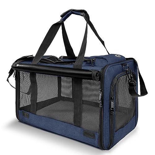 Medium Cat Carrier Large Cat 15 lbs+ Soft Pet Carrier Small Puppy/Ventilated 2 Kittens Car Travel Bag Case/Comfy Big Maine Coons 25 Pounds/Soft-Sided Mesh Kitty Products Dark Blue