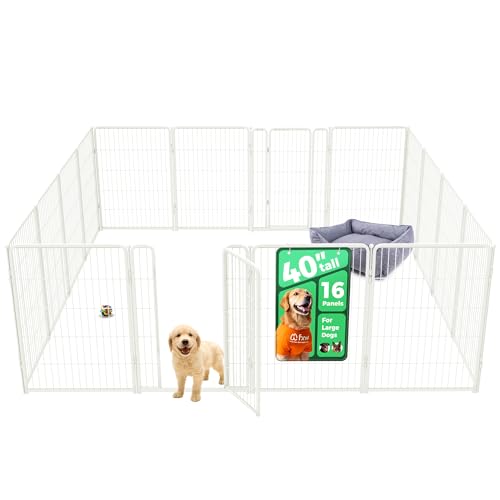 FXW Homeplus Unleashed Indoor Dog Playpen - Stress-Free and Safe Play, Heavy Duty 40 Inch 16 Panels Dog Pen for Medium and Large Dogs, WhitePatented