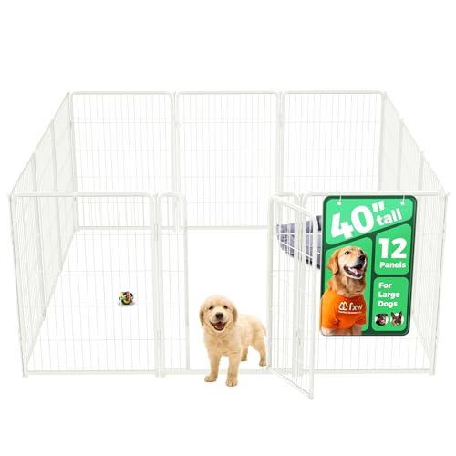 FXW Homeplus Unleashed Indoor Dog Playpen - Stress-Free and Safe Play, Heavy Duty 40 Inch 12 Panels Dog Pen for Medium and Large Dogs, WhitePatented