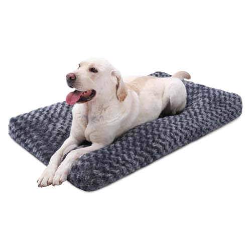 KSIIA Washable Dog Bed Deluxe Plush Dog Crate Beds Comfy Kennel Pad Anti-Slip Pet Sleeping Mat for Large, Jumbo, Medium, Small Dogs Breeds, 53" x 36", Dark Grey