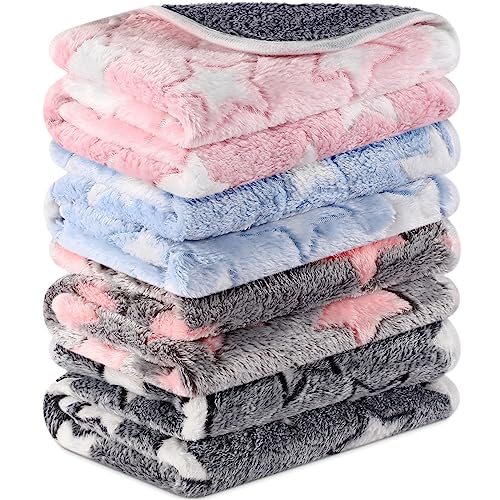 Reginary 4 Pcs Waterproof Guinea Pig Blankets Washable Small Animal Fleece Bedding Absorbent Guinea Pig Cage Liners Reusable Pet Pee Pad Sleep Mat for Hamster Ferret(Cute Star Pattern,24 x 47 Inch)