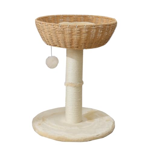 SHENGOCASE Cat Tree Tower with Rattan Wicker Basket, Handwoven Large Nest Basket Bed, Window Perch for Large Cats up to 20LBS