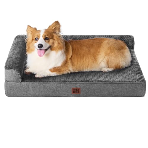 EHEYCIGA Memory Foam Dog Bed Large Sized Dogs, Pet Bed for Large Dog for Crate with Waterproof Liner, Pet Couch Bed Orthopedic with Washable Removable Cover, 35x23x6 Inches, Dark Grey