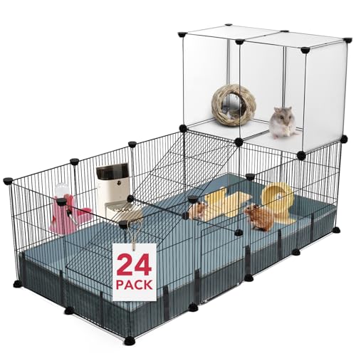 24 Panels Small Animal Playpen, C&C Cage for Guinea Pigs, Puppy Play Pen with Waterproof Mat (VISCOO)